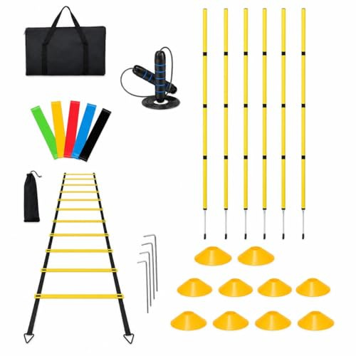 Yunmeryker Dog Speed Agility Equipment Set, Agility Ladder & Speed Rope, 10 Disc Cones, Ground Stakes, for Home Gym