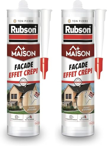 Rubson - Mastic Maison Façade Effet Crépi (cartouche de 280 ml) – Mastic acrylique pour joint, raccordement et rebouchage de fissures sur crépi – Aspect granuleux et ton pierre (Lot de 2)