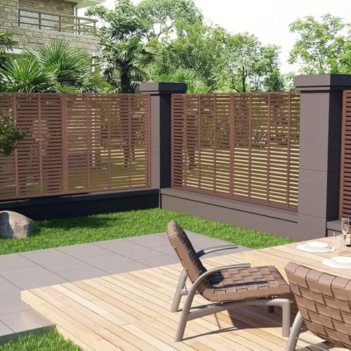 Homgoday WPC Lamellenzaun 180x180 cm Braun Sichtschutzzaun für Garten, Balkon und Terrasse, wind- und witterungsbeständig, ohne Pfosten, blickdicht 318106