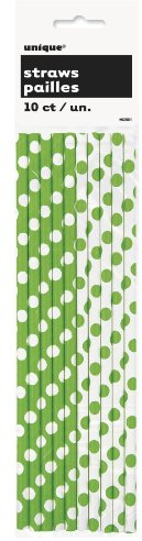 Unique Party - 62081 - Paquet de 10 Pailles - Carton à Pois - Vert Citron