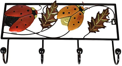 Porte Manteau Mural en métal décoration coccinelle - Original - Patère acier 4 crochets - Accroche torchons, serviettes, clés, balaies pour la maison, cuisine, salle de bain, garage - L 43 x H 25 cm