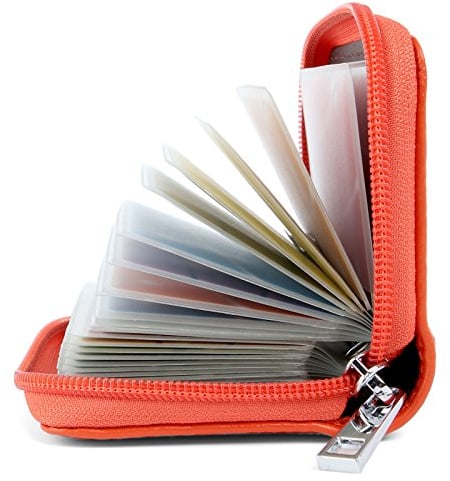 AirZYX Porte Cartes de Crédit Femme Homme Cuir Protecteur RFID 26 Fentes Coloré (Orange)