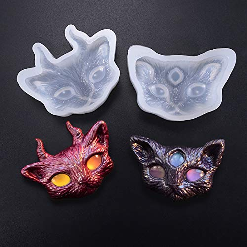 FineInno 2Pcs Teufelkatze Epoxidharz Formen Devil Cat Resin Mold Katzen Silikonform Tier Gießformen Kitten Hörnchen Für Seife Kerze Beton Anhänger