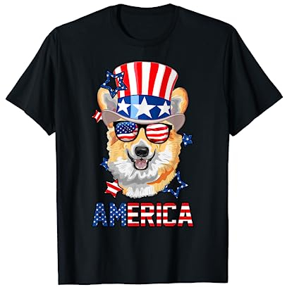 Pempbroke Welsh Corgi America Amerikanische Flagge Hund USA T-Shirt