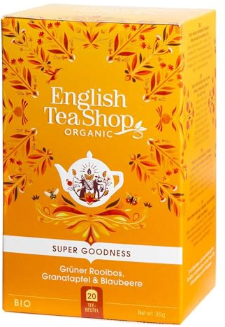 English Tea Shop - Rooibos verde melograno e mirtillo biologico - Infuso biologico senza teina - Confezione da 20 bustine di infusione rooibos