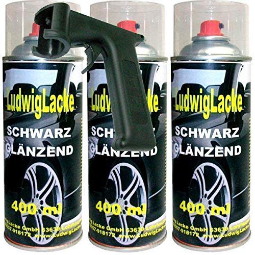 Bombe de Peinture Noire Brillante 3 x 400 ML + poignée de Maintien