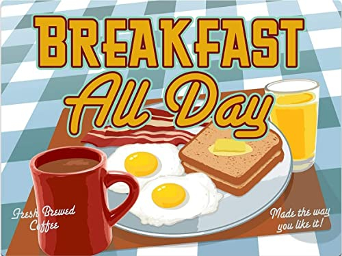 Breakfast All Day Café Kitchen Diner Vintage Retro Man Cave Bar Pub Shed Novelty Gift Aluminium Metal Tin Wall Décor Sign