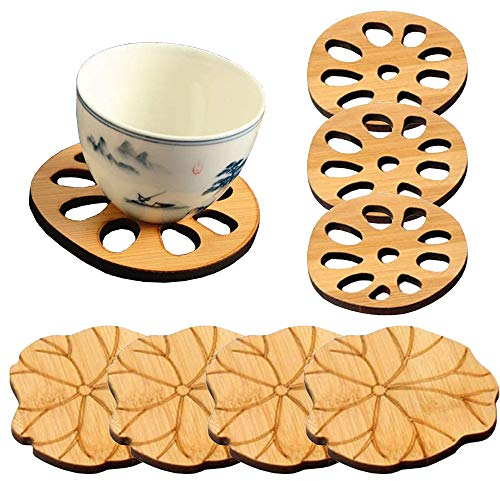 sous Verre en Bambou, 8 Pièces Dessous de Verre Rond en Bambou, sous VerreFeuille de Lotus, Tasse à Thé sous Verre en Bambou pour la Famille, Restaurant de Thé Créatif, Thé de L'après Midi