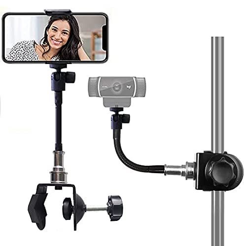 Tencro Mic Stand Phone Holder, Webcam Mount, Camera Flash Light Clamp for Cellphones, Logitech Webcam C920 C930, LED Lights, Microphone - Music Stand Holder (1/4 Threads)