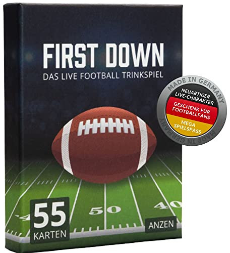 First DOWN - Das Live Football Trinkspiel | Kartenspiel | passend zu American Football Spielen der NFL inkl. Super Bowl Mitbringsel für Football-Fans und Männer | Partyspiel