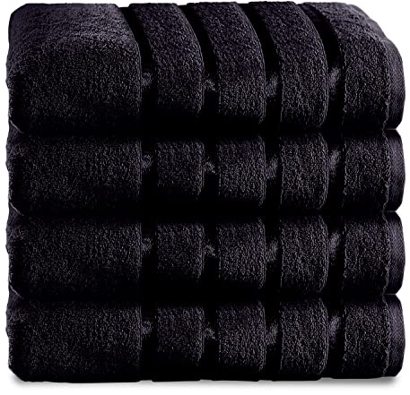 GC GAVENO CAVAILIA Fade Resistant Luxury, Extra Absorbent 100% Ringspun Egyptian Cotton 500 GSM Bathroom Set, Black, 4 Pk Hand Towel