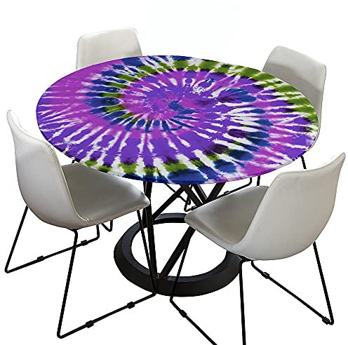 FANSU Round Tablecloth Waterproof Wipe Clean, 3D Tie dye Printing Polyester Circular Tablecloths Fitted Elastic Edged, Stain Resistant Table Cover (Diameter 100cm,Drip dye)