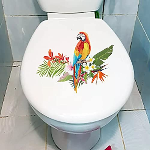 SHMAZ Autocollant 24,6 × 19,4 CM Peint Perroquet Fleur Stickers Muraux Décoration De La Maison Drôle Toilettes WC Stickers
