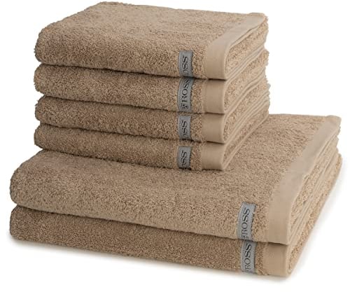 Ross - 6 teiliges Frottier-Set - Sinfonie (4 X Handtuch 2 X Duschtuch im Set) - 500 g/m2 - Baumwolle - Walkfrottee - saugstark - weich und flauschig - Walnuss