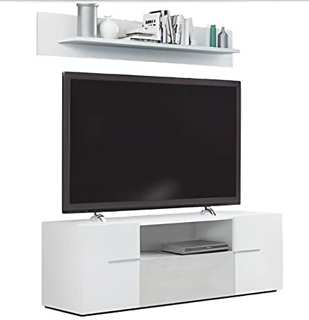 PEGANE Ensemble TV Coloris Blanc/Gris béton