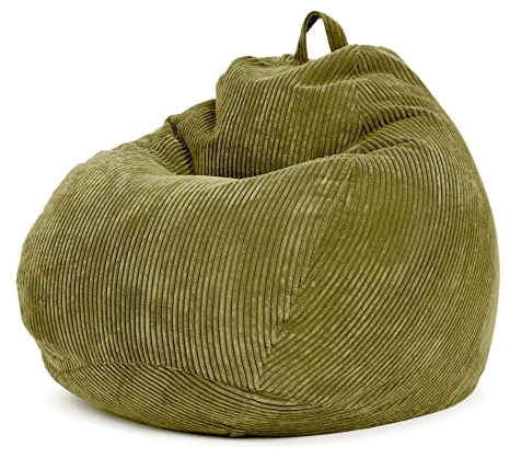 Green Bean® Indoor Sitzsack 90x110cm EPS-Perlen Füllung & Cordstoff Kuschelig Weich Waschbar - Drinnen Bodenkissen Liegekissen Sitzkissen Sitzhocker Relax-Sessel Kinder Erwachsene Stoff Grün