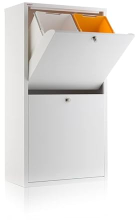 DON HIERRO - Cubo de Basura y Reciclaje EMI – 4 Compartimentos Grandes (80 L), Blanco, Diseño Moderno-
