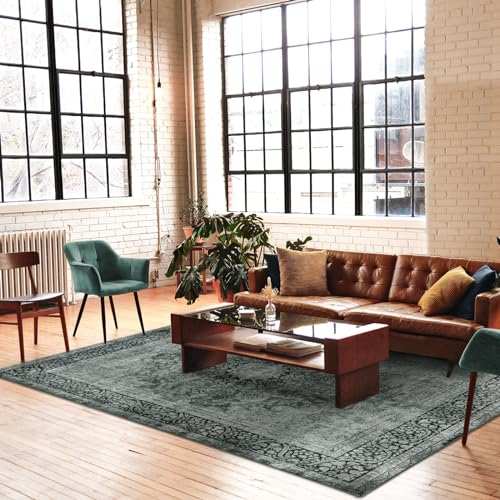 DECOMALL Maila Waschbarer Teppich, traditioneller orientalischer Teppich, Vintage-Stil, großer Teppich für Wohnzimmer, Schlafzimmer, 2,7 x 3,6 m, Graugrün