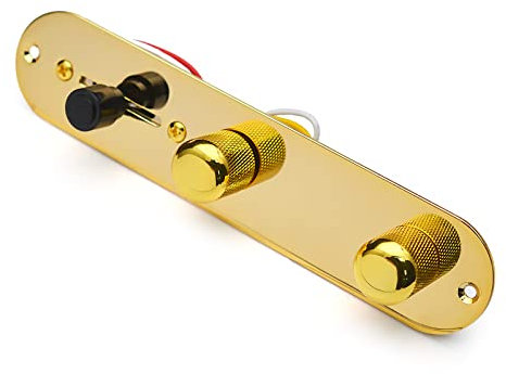 SAPHUE Guitar Control Plate Loaded Gold/Nickel with 3 Way Switch 500K Tone and Volume Knob Prewired Screws Output Jack for Fender Tele/Telecaster Gibson Sg Electric Guitar Parts Replacement