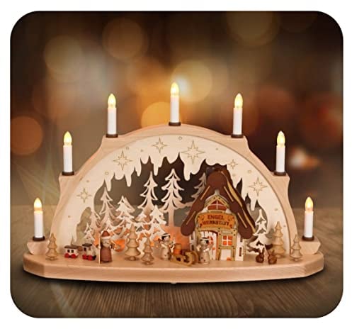 Schwibbogen Engelswerkstatt Weihnachtsdeko Fensterdeko, Erzgebirge Seiffen Volkskunst, Lichterbogen 53 cm