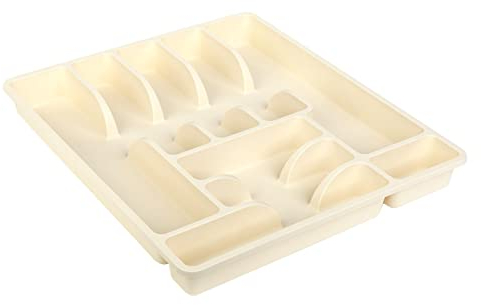 Engelland 1 x Besteckkasten Besteckkorb mit 9 Fächern, Besteckeinsatz aus Kunststoff, BPA-frei, Farbe: Beige, Maße: 45 x 39 x 5 cm