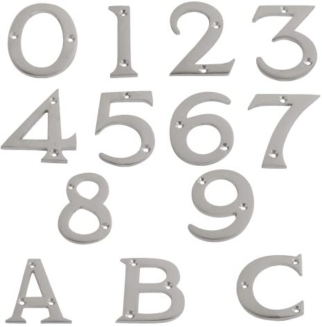 Satin Chrome Numerals Door Numbers 0-9 3 75mm & Letters A B C 2.5/8 - 65 mm (0)