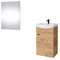 Planetmöbel Badmöbel Set Waschtisch mit Unterschrank 45 x 60 x 33 cm, Spiegel mit Beleuchtung 50 x 90 cm für Badezimmer, Gäste WC & Bad, Gold Eiche