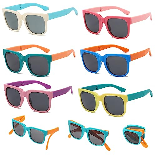 CIOUYAOS 6 Pack Sonnenbrille Kinder Faltbare, Mädchen Jungen Baby Sonnenbrille mit UV-Schutz, Jahre 3-10 Kinder Multipack Multicolour faltbare Frame Brillen für Party Favors Outdoor