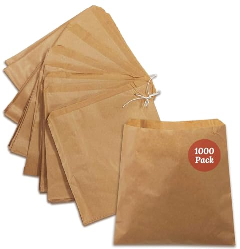 Mega Packaging 1000 Brown Kraft Paper Bags (10'' x 10'') - Home Kitchen Food Storage - Flat Strung Fruit - Grocery Takeaway Picnic School Office Lunch - Eco Friendly