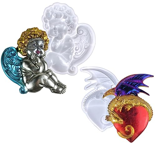 2er Set Engel Silikonform Epoxidharz Form, Engel Baby Silikon Form 3D Engel Gießform Engel Fondant Formen Kerzenform Kerze Handgemachte Schokoladenform Seifenform DIY Kuchen Dekoration Werkzeuge