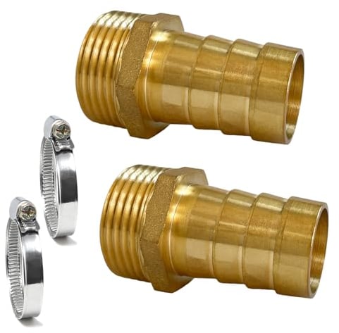 2 Stück Schlauchtülle 1 Zoll Messing Schlauchverschraubung 1 AG x 25mm (1) Tülle, Schlauchanschluss mit 2 Schlauchschellen und Kostenlos Gewindedichtband (1 AG x 25mm (1) Tülle)