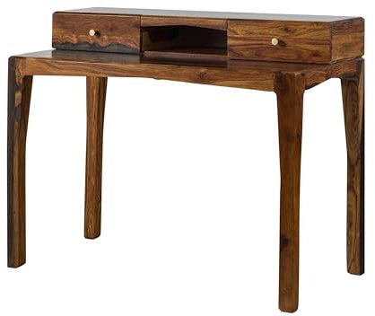 MASSIVMOEBEL24.DE | Ancona Schreibtisch aus Massivholz #250 | aus Sheeshamholz - Dunkelbraun, lackiert | 2 Schubladen und Monitorerhöhung | 120 x 60 x 95 cm | Arbeitstisch Bürotisch PC-Tisch