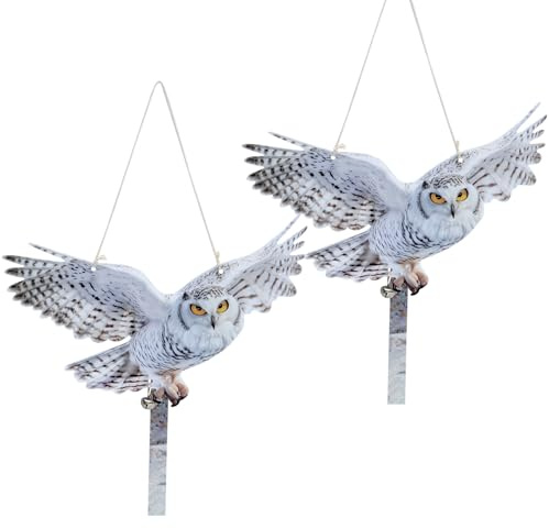 Épouvantail pour Oiseaux, 2PCS Fausses Chouettes pour Éloigner les Oiseaux, Décoration de Hiboux Réfléchissante à Suspendre, Fausse Buse à Double Face Imprimée pour Éloigner les Oiseaux du Jardin, de