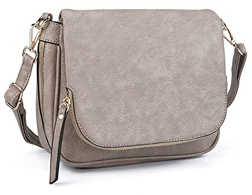 GLITZALL Umhängetaschen für Damen, kleine Umhängetasche aus PU-Leder, mit Überschlag und mehreren Taschen., Hellgrau