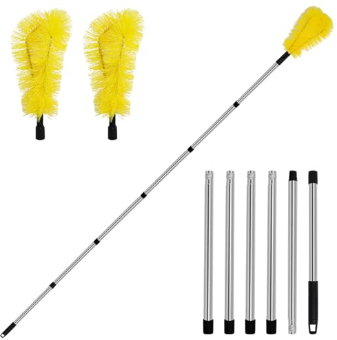 Ketofa 8.5 ft Gutter Cleaning Brush, 8Pcs Gutter Guard Cleaning Tools from Ground Stainless Steel Gutter Cleaning Pole, Easy Remove Leaves and Debris Cleaner with 6-Section Poles & 2 Brush Heads