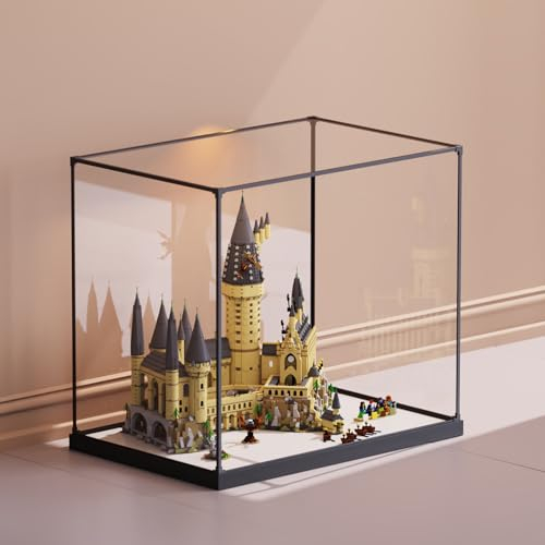 Acryl Vitrine Box Kompatibel Lego 71043 Hogwarts Castle Modell, Schutz, Staubdichte Vitrine Geschenkmodell, Transparent, Kompatibel mit Lego (nur Vitrine) (Weißer Boden)
