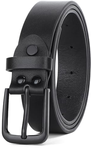 WHIPPY Leder Gürtel Damen Ledergürtel Herren Mode Gürtel silberne Schnalle für Jeans Hosen,schwarz 140cm