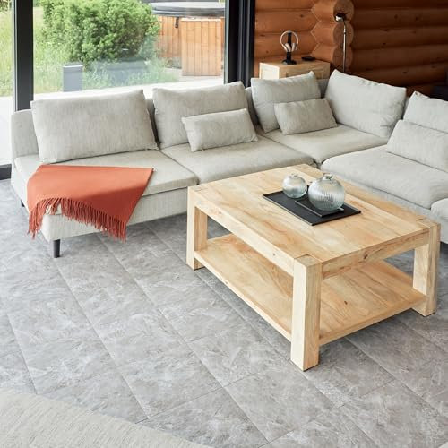 Vinyl Floor Tiles Self Adhesive - 30 Pack to Cover 30 sqf (2.79 sqm) | Each Sticker Tile Size 12x12In (30.5 x 30.5cm) - Peel and Stick Vinyl Floor Tiles | Light Grey Marble Effect