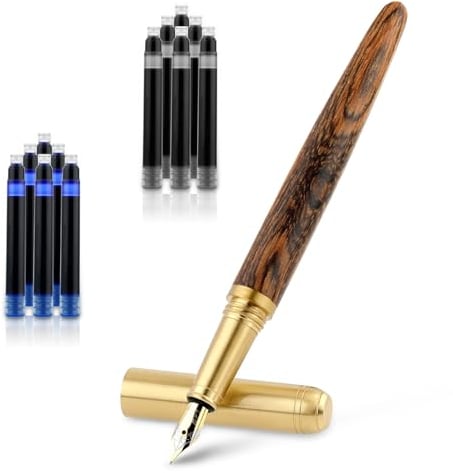Amaxiu Wooden Fountain Pen - Handcrafted Luxury Fine Point With 12 Pcs 2.6 mm Ink Cartridges - Vintage Wood Journaling Pen for Business, Calligraphy Gifts (B)