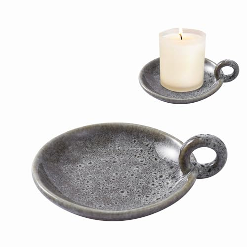 Vintage-Kerzenhalter aus Keramik mit Griff, Mini-Kerzenhalter im Bauernhaus-Stil, Tafelaufsatz, Keramik-Kerzentablett für Küche, Badezimmer, Couchtisch, Weihnachtsdekoration (Grün, Durchmesser 12)