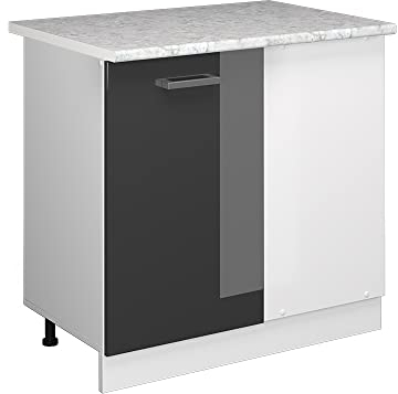 Vicco Eckschrank R-Line, Anthrazit Hochglanz/Weiß, 86 cm mit Tür, mit Arbeitsplatte