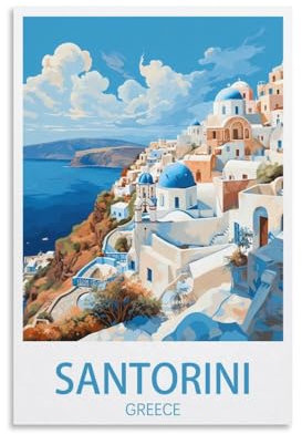 LHJOIUN Santorini Griechenland Vintage-Reiseposter Küste, 20 x 30 cm, Kunstdruck auf Leinwand, für Wohnzimmer, Schlafzimmer, Heimdekoration, moderne Kunst