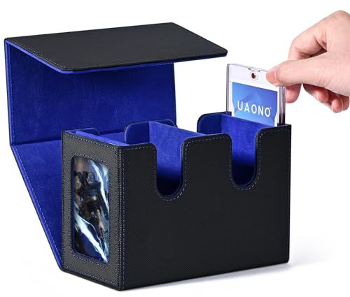 UAONO Deck Box mit zwei Commander-Displays, Card Storage Box für mehr als 280 einhüllende Karten, Trading Card Box geeignet für CCG, MTG, EDH (Schwarz&Blau)