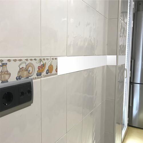 Cenefa adhesiva Cocina.8 cm ancho(4 piezas 8x50cm, total 2 metros lineales, 2mm grosor) Especial para tapar cenefas de relieve. Adhesivo para pared de cocina o baño.