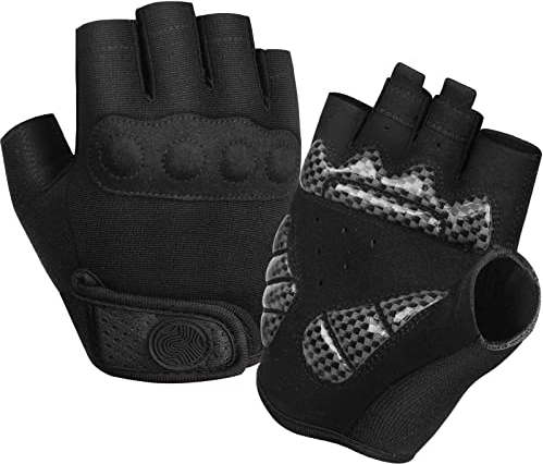 BIKINGMOREOK Fahrradhandschuhe Radhandschuhe Herren Damen Halbfinger Atmungsaktiv Radsporthandschuhe-Dunkelschwarz-M