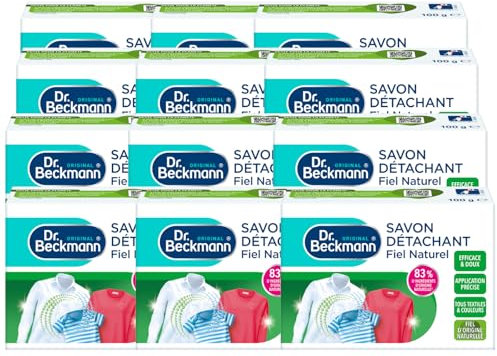 Dr. Beckmann - Savon Détachant 100 g - Tous Textiles et Couleurs - Formule Naturelle Fiel et Aloe Vera - Biodégradable - Sans Parfum - Lot de 12