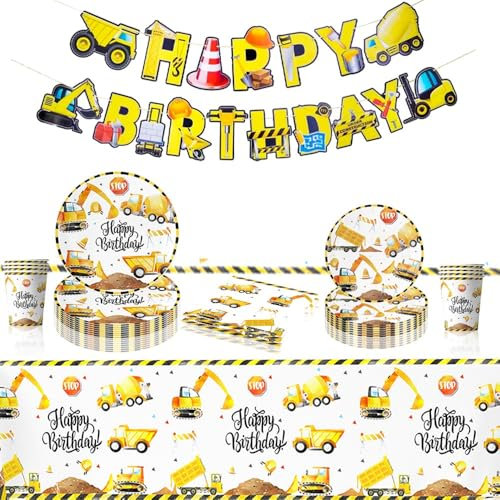 Teiliges Baustellen Partygeschirr Kindergeburtstag Set, Baustelle Partygeschirr, für Kinder Geburtstagsfeier Deko Tisch Geburtstag Set für Kinder Mädchen Jungen (Technisches Fahrzeug)