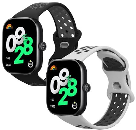 kwmobile Straps Compatible with Xiaomi Redmi Watch 4 Straps - 2x Replacement Silicone Watch Bands - Smartwatch or Fitness Tracker - Black/Grey/White/Black