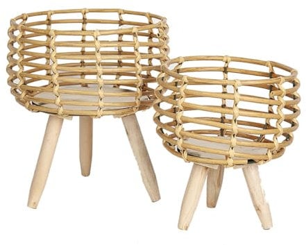 Romimex Lot de 2 Pots de Fleurs en osier Naturel avec Pieds
