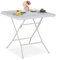 Relaxdays Gartentisch Holz-Optik, quadratisch, HBT: 74x78x78 cm, Balkontisch, Kunststoff, Metall, Outdoortisch, weiß